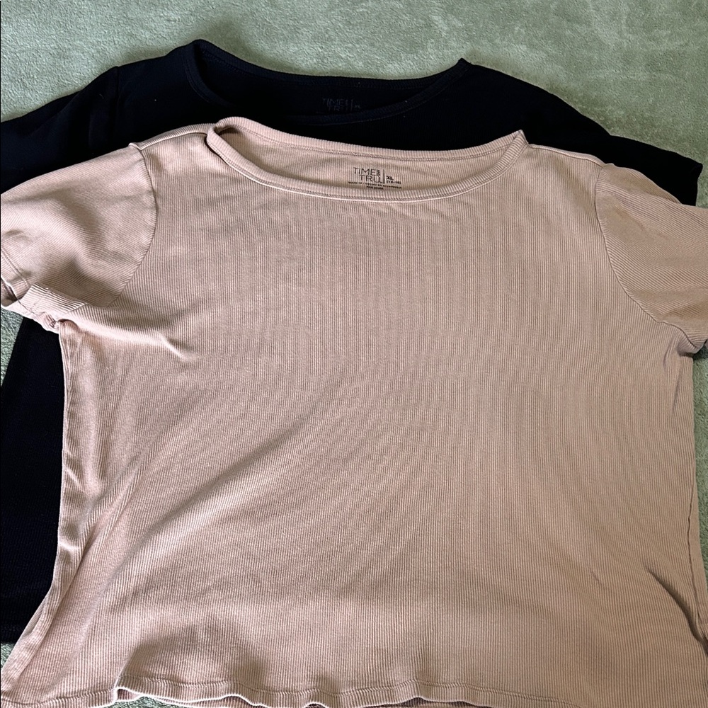 Time and Tru Black and Beige Tops